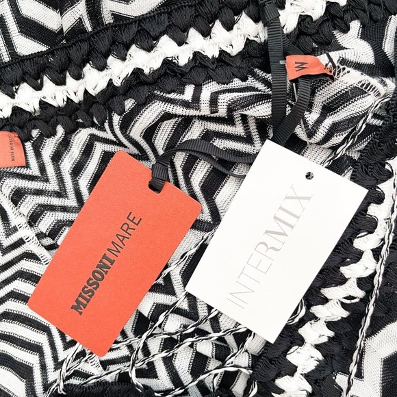 MISSONI MARE Greca Bicolor Fringe Coverup Poncho Striped Zigzag Black and White - Picture 12 of 14